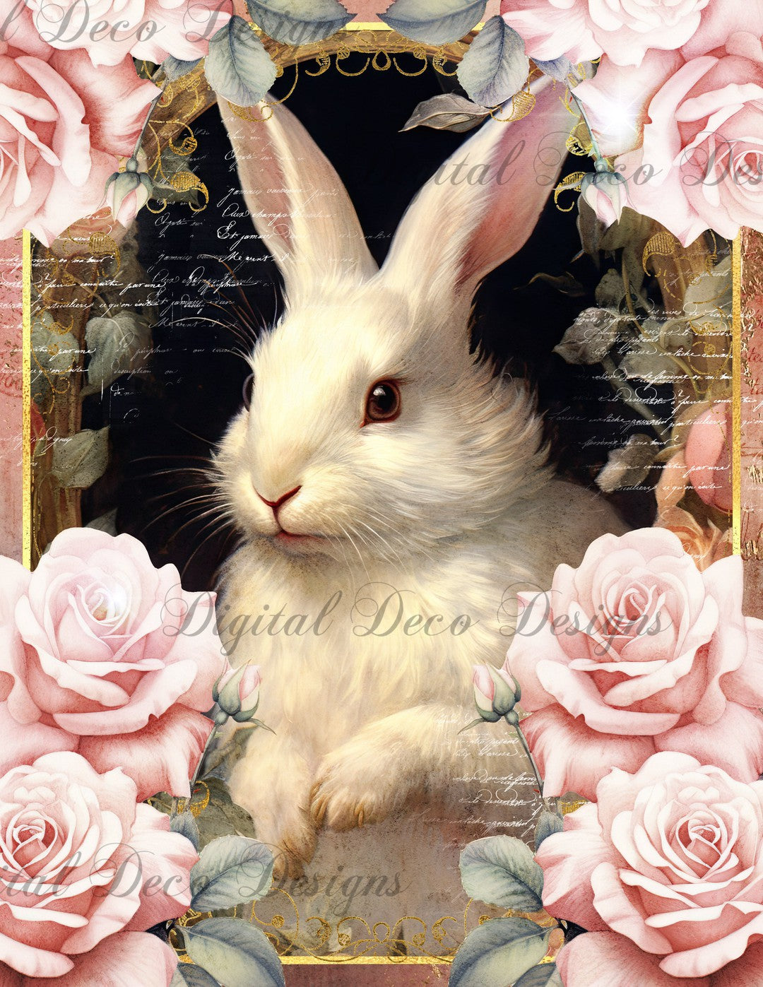 Rabbits in Pink 3 (Print Only) (#D069)-Digital Deco Designs