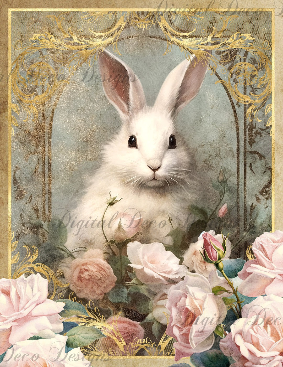 Rabbits in Pink 4 (Print Only) (#D070)-Digital Deco Designs