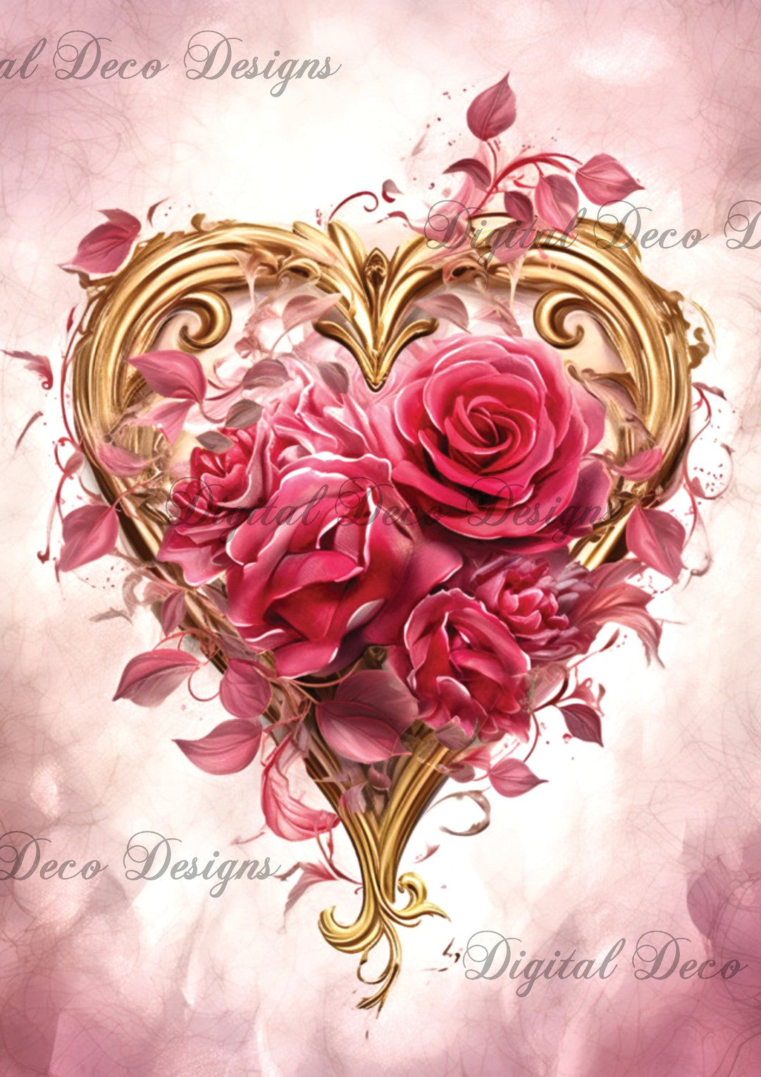 Regal Heart 3 (#D076)-Decoupage Paper