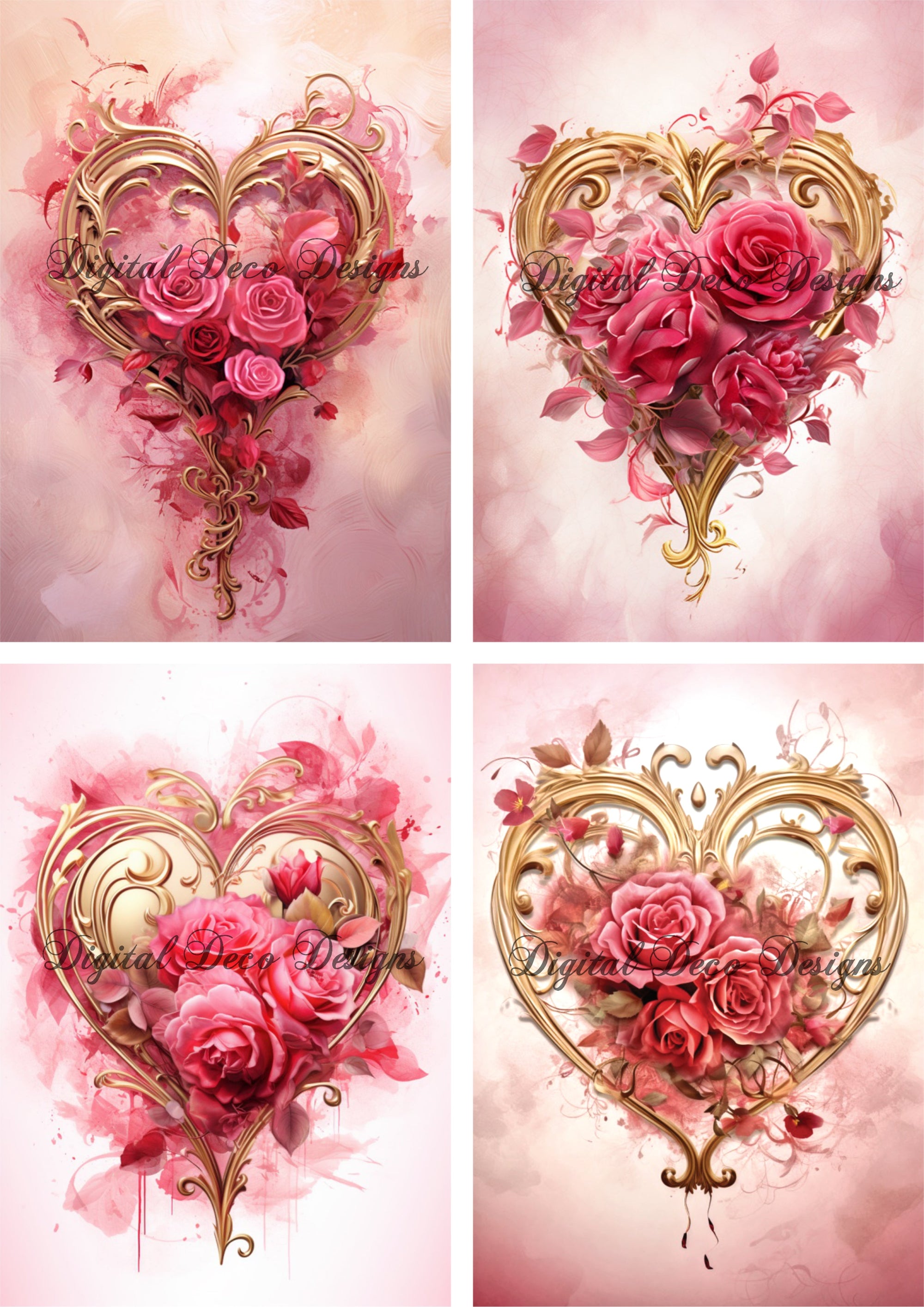 Regal Heart Collage Sheet Rectangle Minis (Membership Download) (#D078)