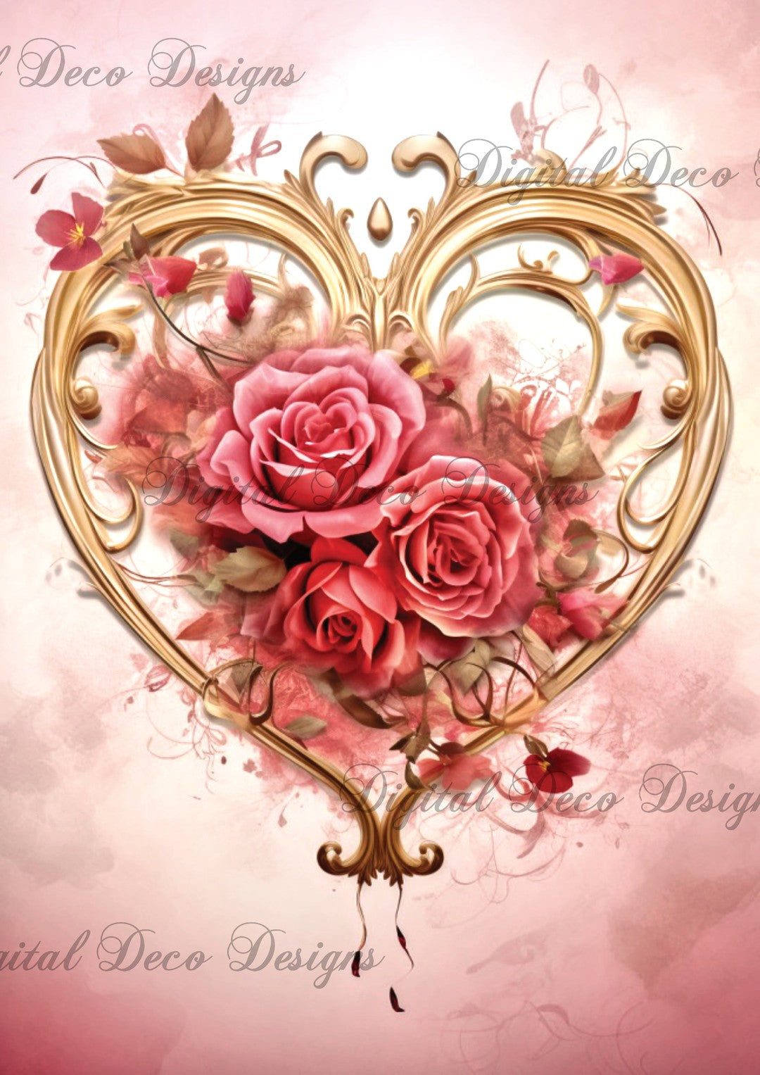 Regal Heart 4 (#D077)-Decoupage Paper