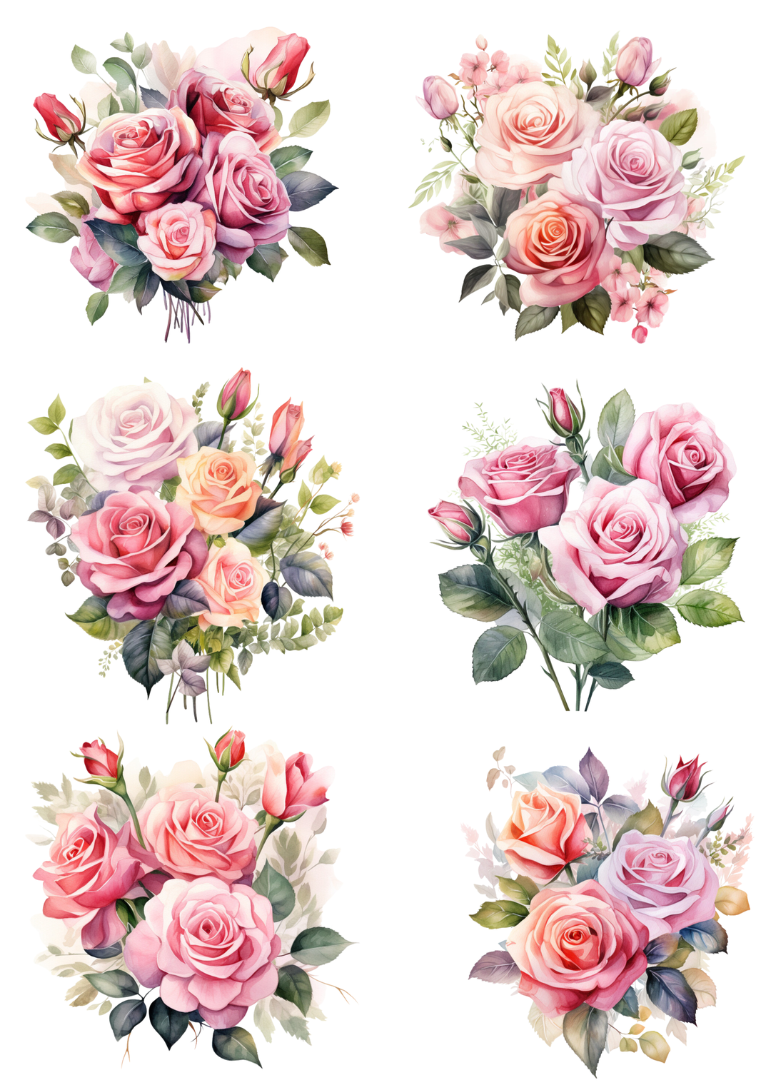 Rose Bouquet Collage Sheet Minis (#D088)-Digital Deco Designs
