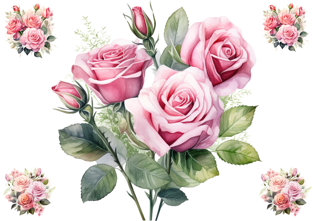 Rose Bouquet With Clusters (#D092)-Digital Deco Designs