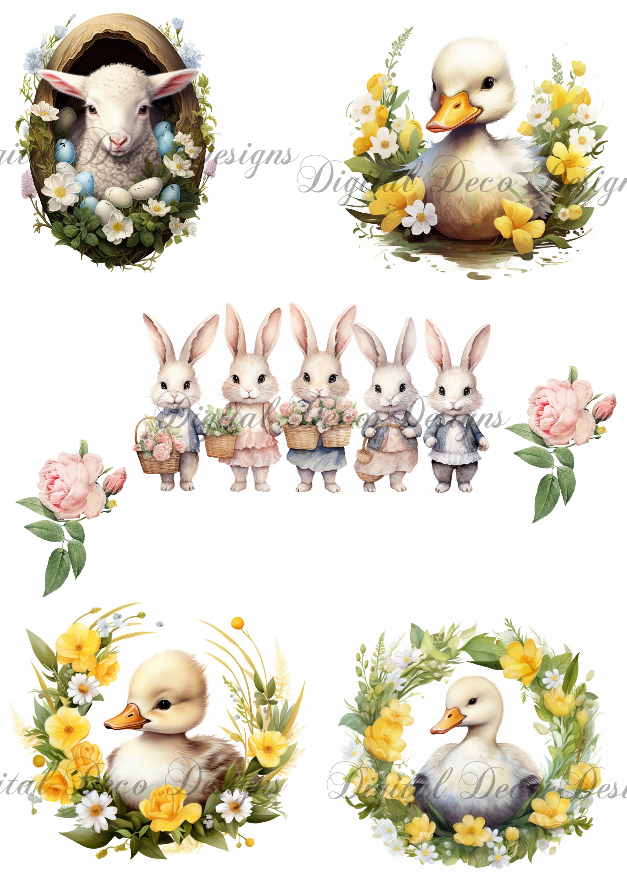 Spring Yellow Ducks Fussy Cut Collage Sheet (#E028)