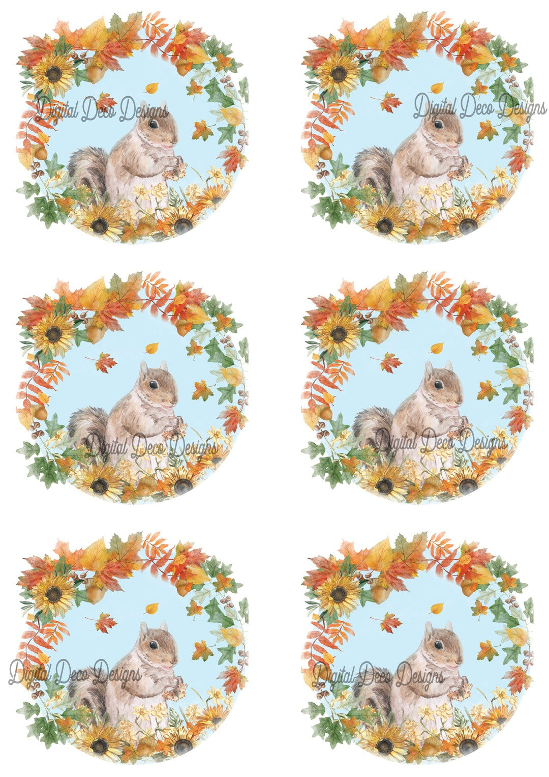 Autumn Squirrel Wreath Collage Sheet (#A013)-Digital Deco Designs
