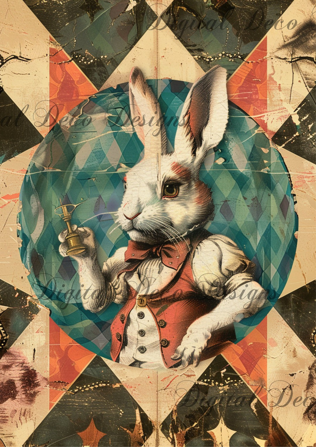 Stumbled: Vintage White Rabbit (Exclusive Members Designs) (#F051) (Exclusive Members Design)-Digital Deco Designs