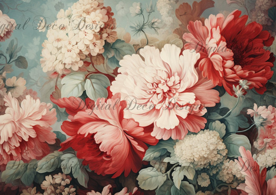 Turquoise Floral Wallpaper 2 Background (#E065)-Digital Deco Designs