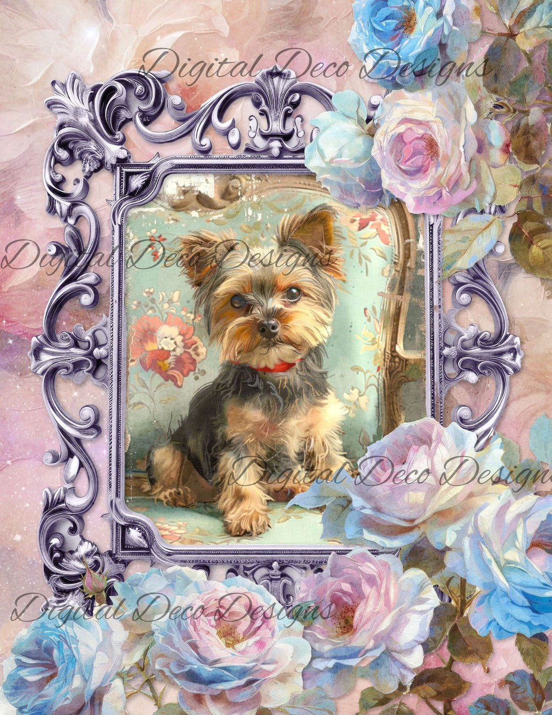 Dreamy Floral Lap Dog (Print Only) (#G076)-Digital Deco Designs