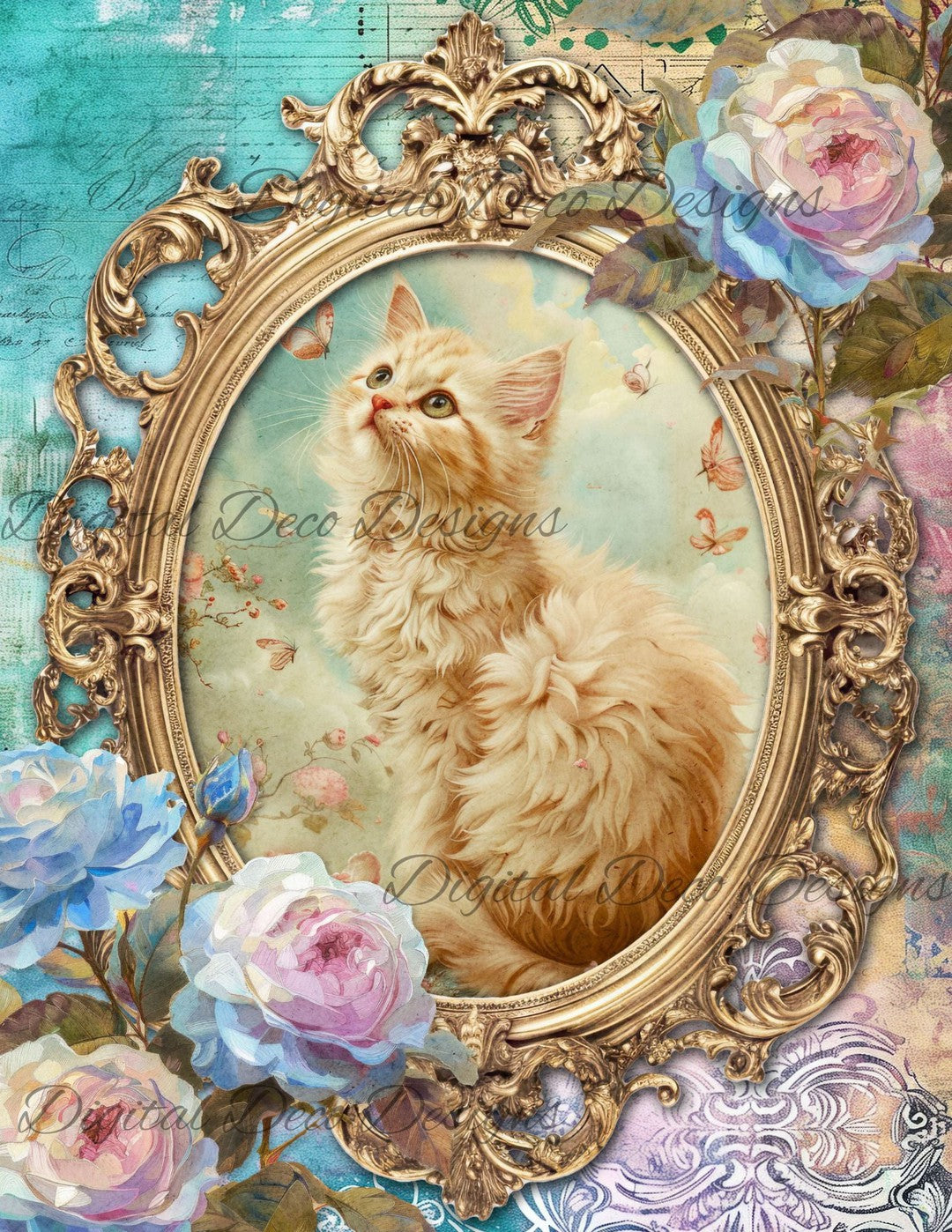 Dreamy Floral Kitten 2 (Print Only) (#G029)-Digital Deco Designs