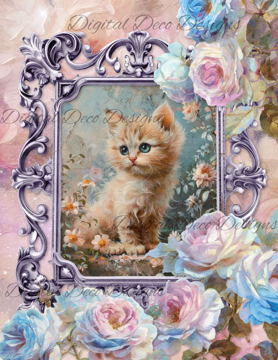 Dreamy Floral Kitten 8 (Print Only) (#G065)-Digital Deco Designs