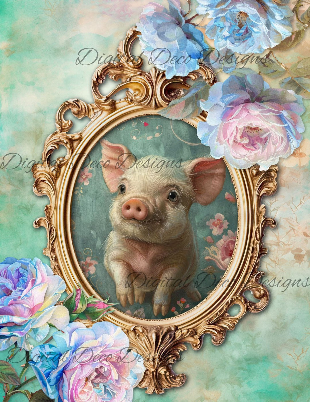 Dreamy Floral Piglet 6 (Print Only) (#G071)-Digital Deco Designs