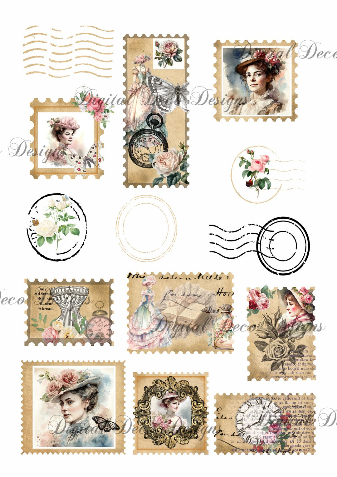 Victorian Stamps Collage Sheet (#E073)-Digital Deco Designs