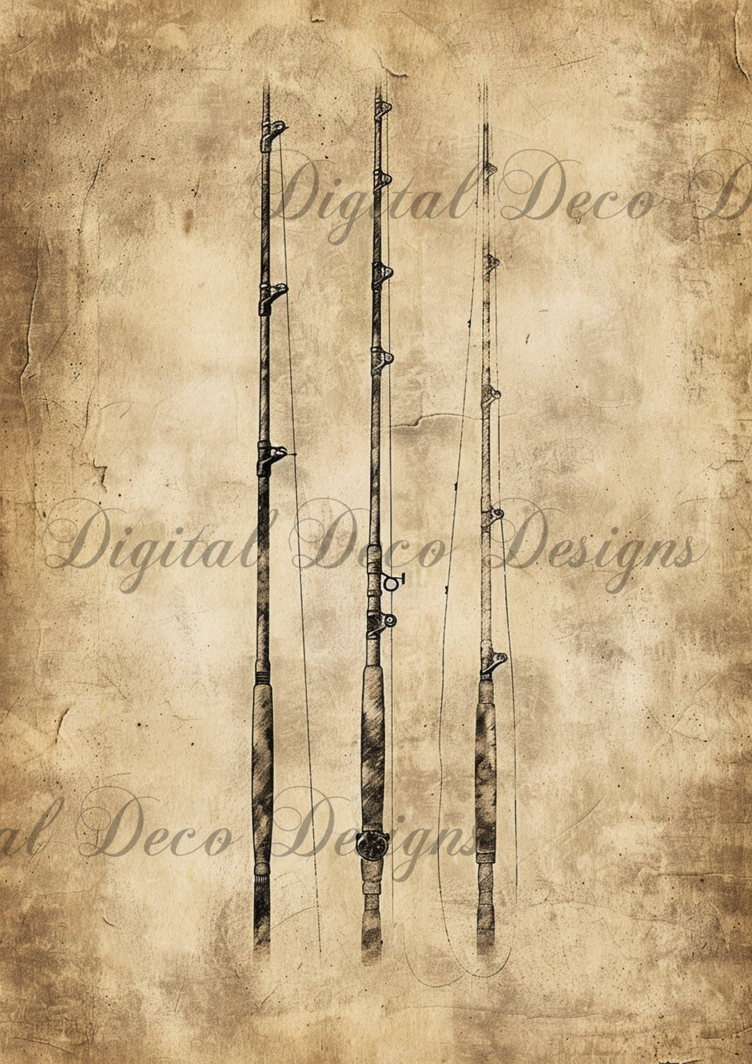 Vintage Fishing Poles (#F082)-Digital Deco Designs