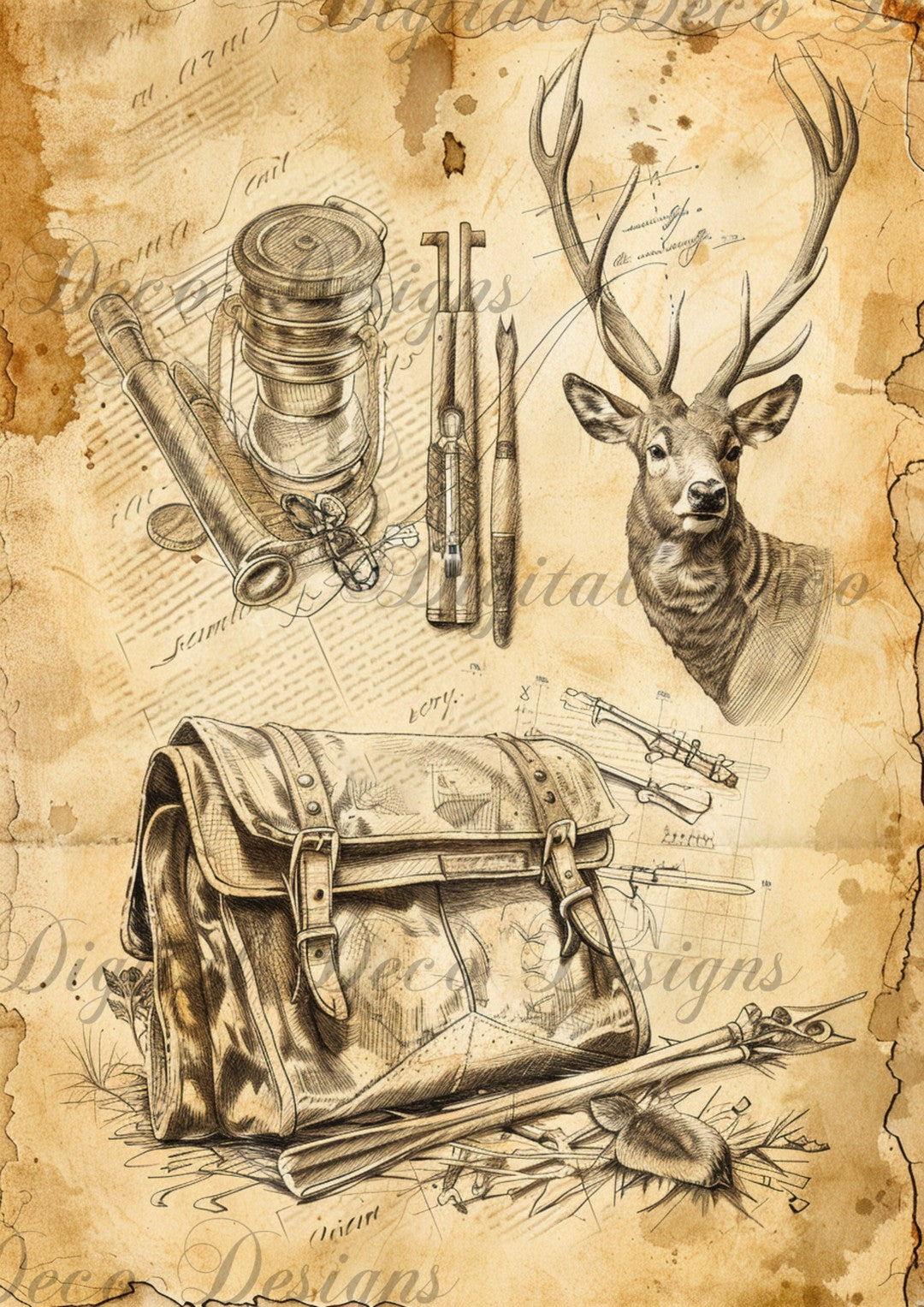 Vintage Hunting Supplies (#F083)-Digital Deco Designs