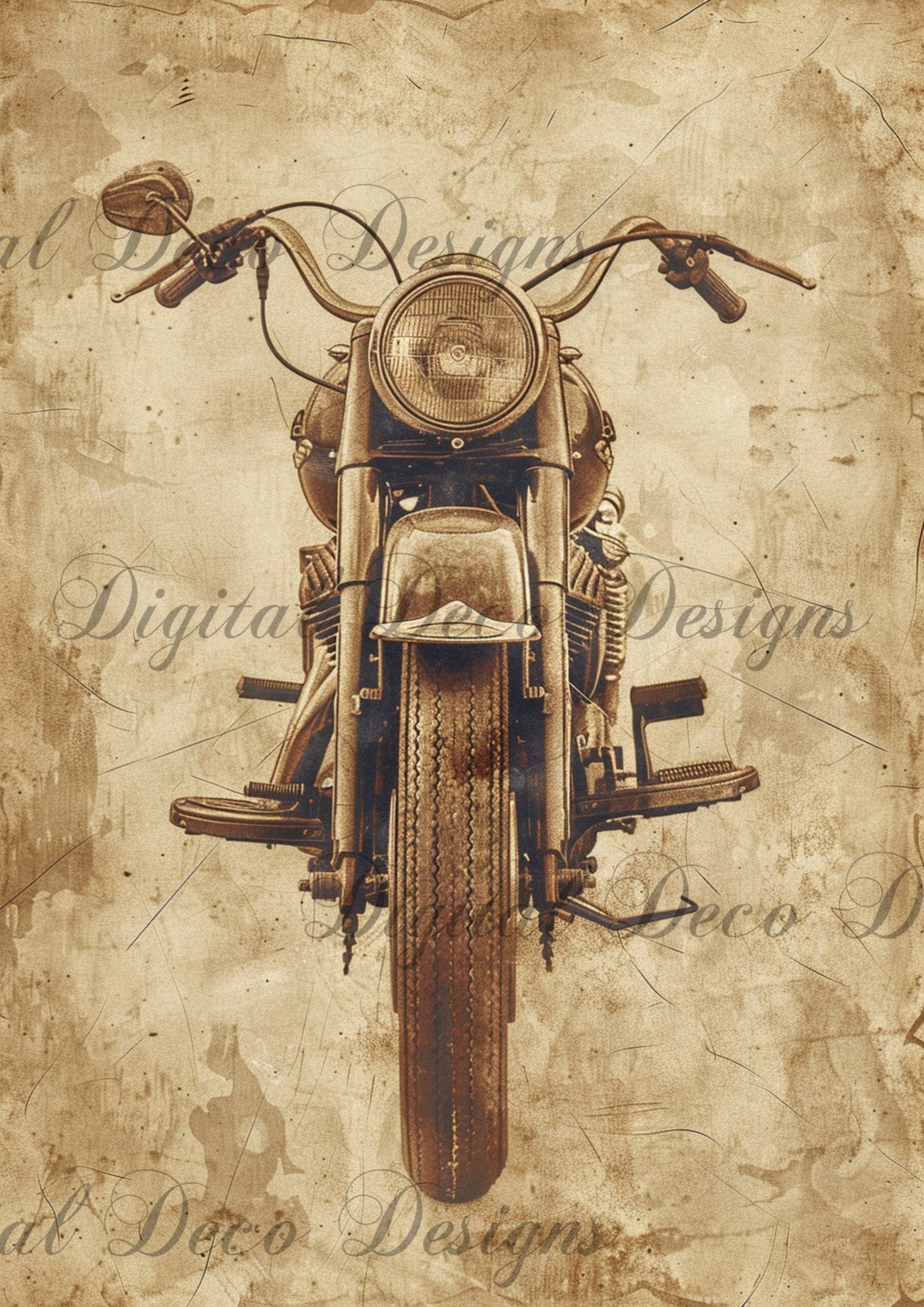 Vintage Motorcycle Drawing Sepia (#F084)-Digital Deco Designs
