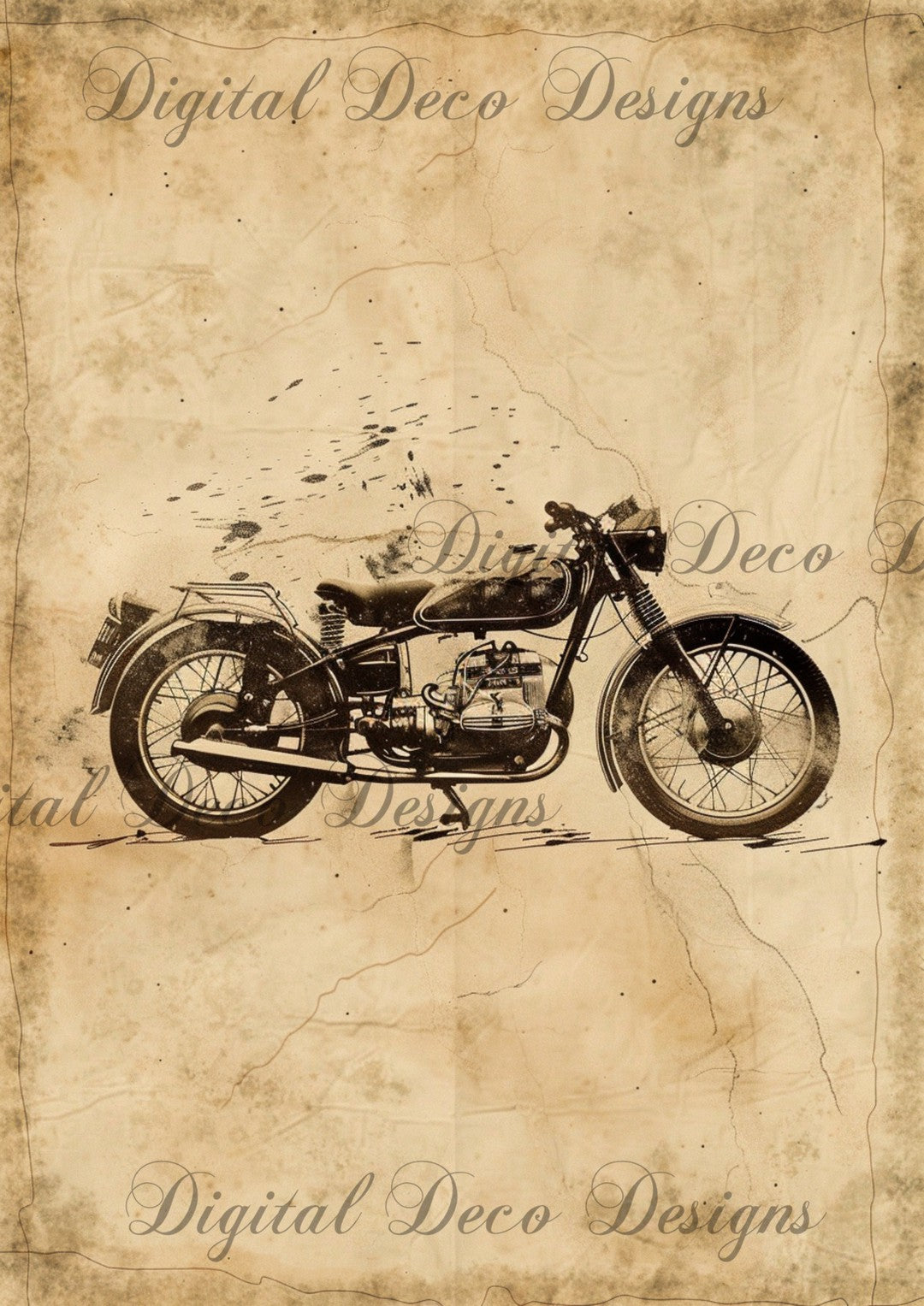 Vintage Motorcycle Sketch 1 (#F085)-Digital Deco Designs