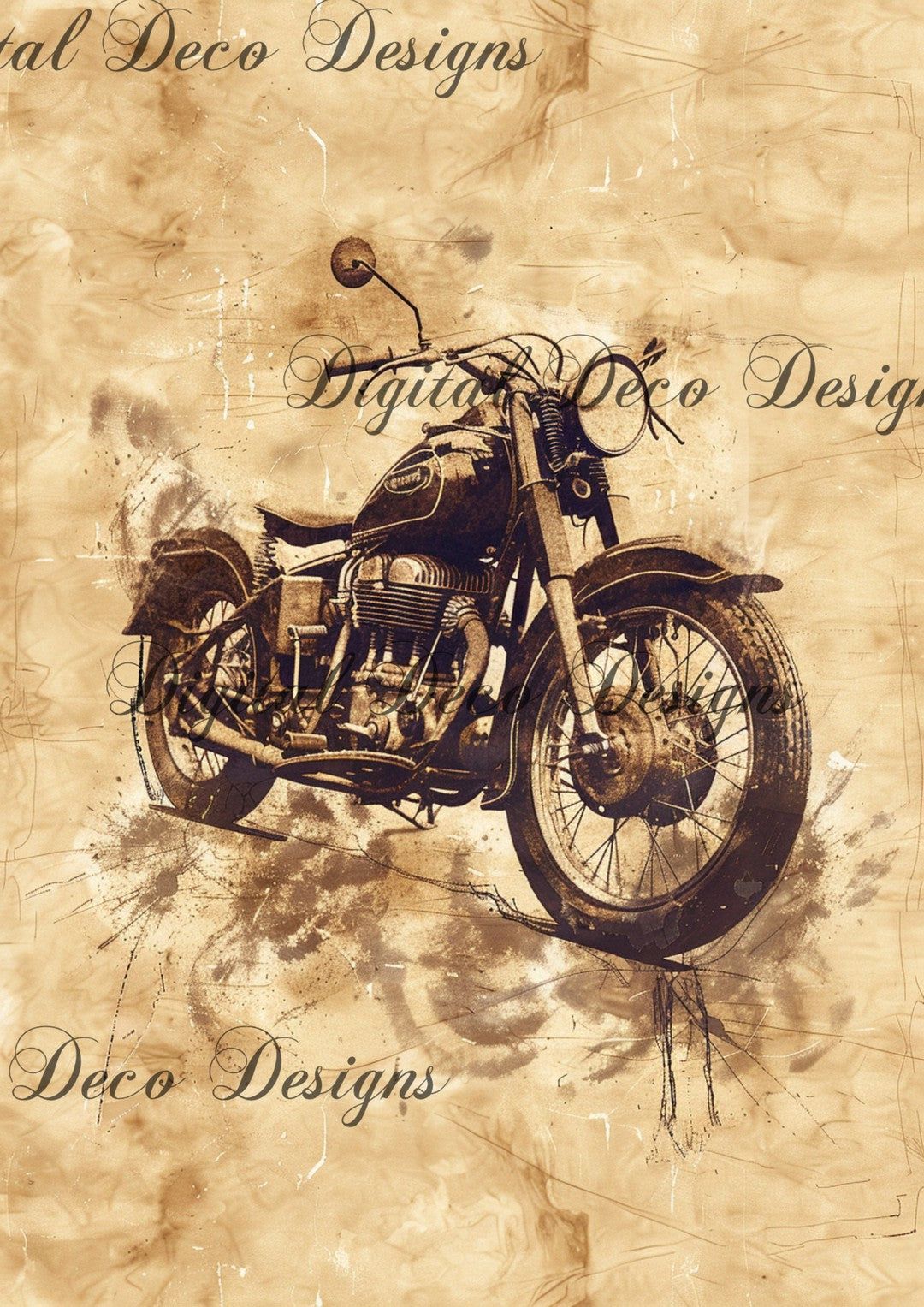 Vintage Motorcycle Sketch 2 (#F086)-Digital Deco Designs