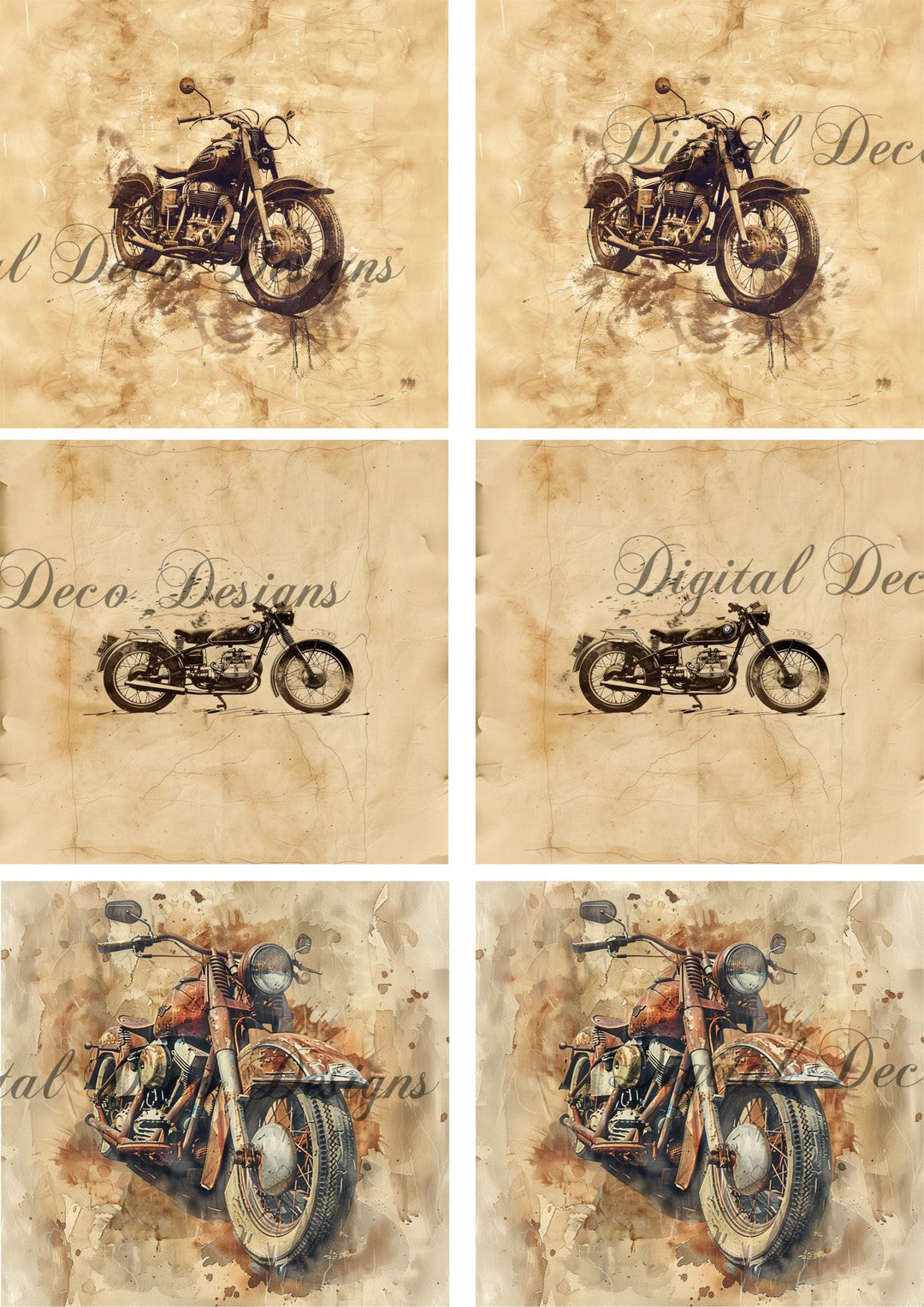 Vintage Motorcycle Square Collage 1 (#F087)-Digital Deco Designs