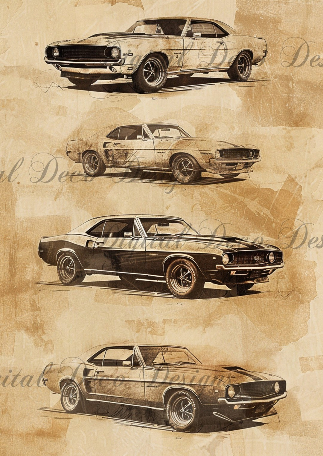 Vintage Muscle Cars (#F090)-Digital Deco Designs