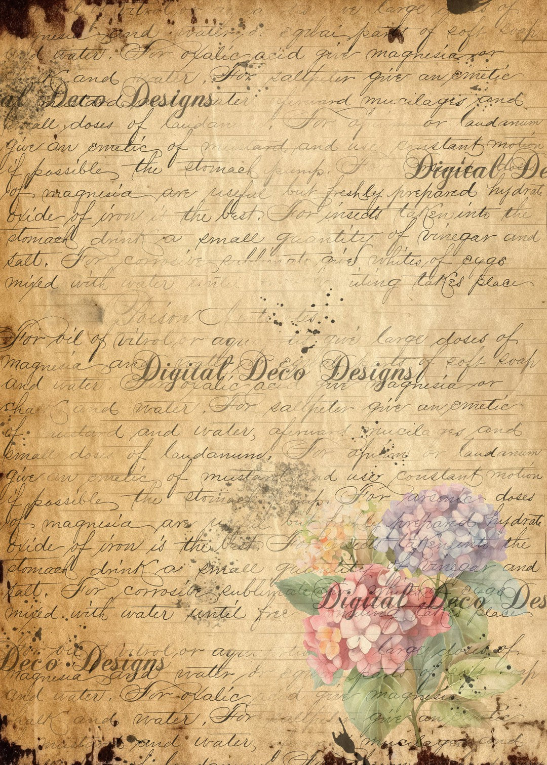 Vintage Paper Hydrangeas (#E090) - Digital Deco Designs vintage-paper-hydrangeas-e090-digital-deco-designs