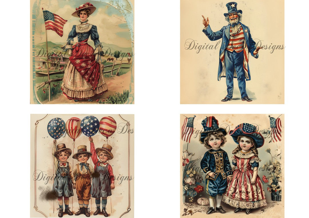 Vintage Patriotic Collage Sheet (Exclusive Members Designs) (#G025) (Exclusive Members Design)-Digital Deco Designs
