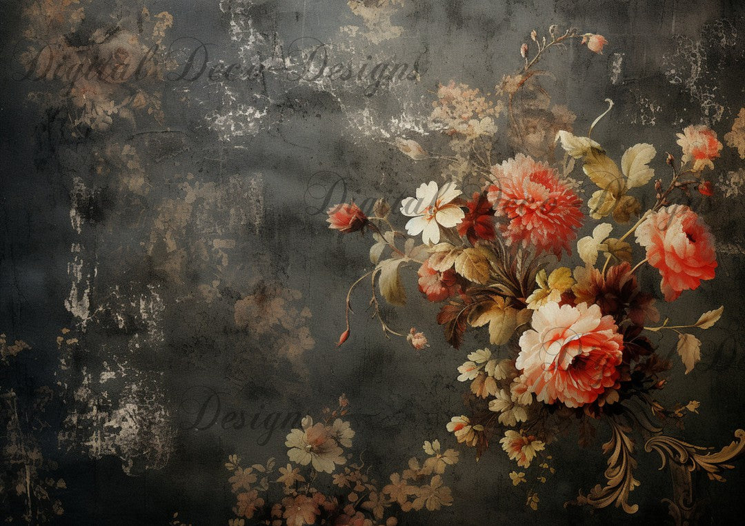 Vintage Red and Black Floral Wallpaper Background (Prints Perks) (#E092)-Decoupage Paper