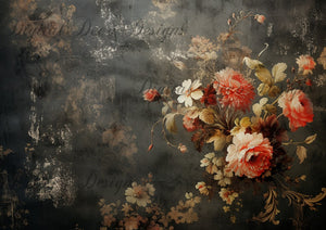 Vintage Red and Black Floral Wallpaper Background (Prints Perks) (#E092)-Decoupage Paper