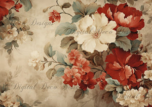 Vintage Red and White Floral Wallpaper Background (Prints Perks) (#E094)-Decoupage Paper