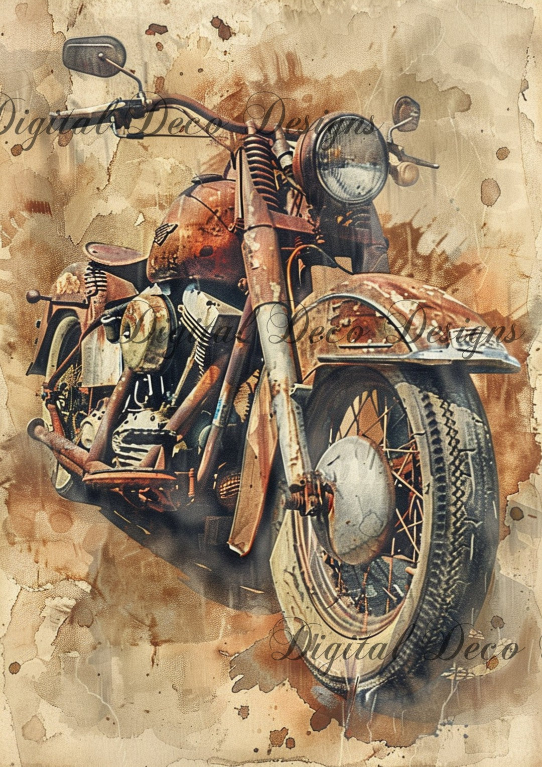 Vintage Rusty Motorcycle (#F091)-Decoupage Paper