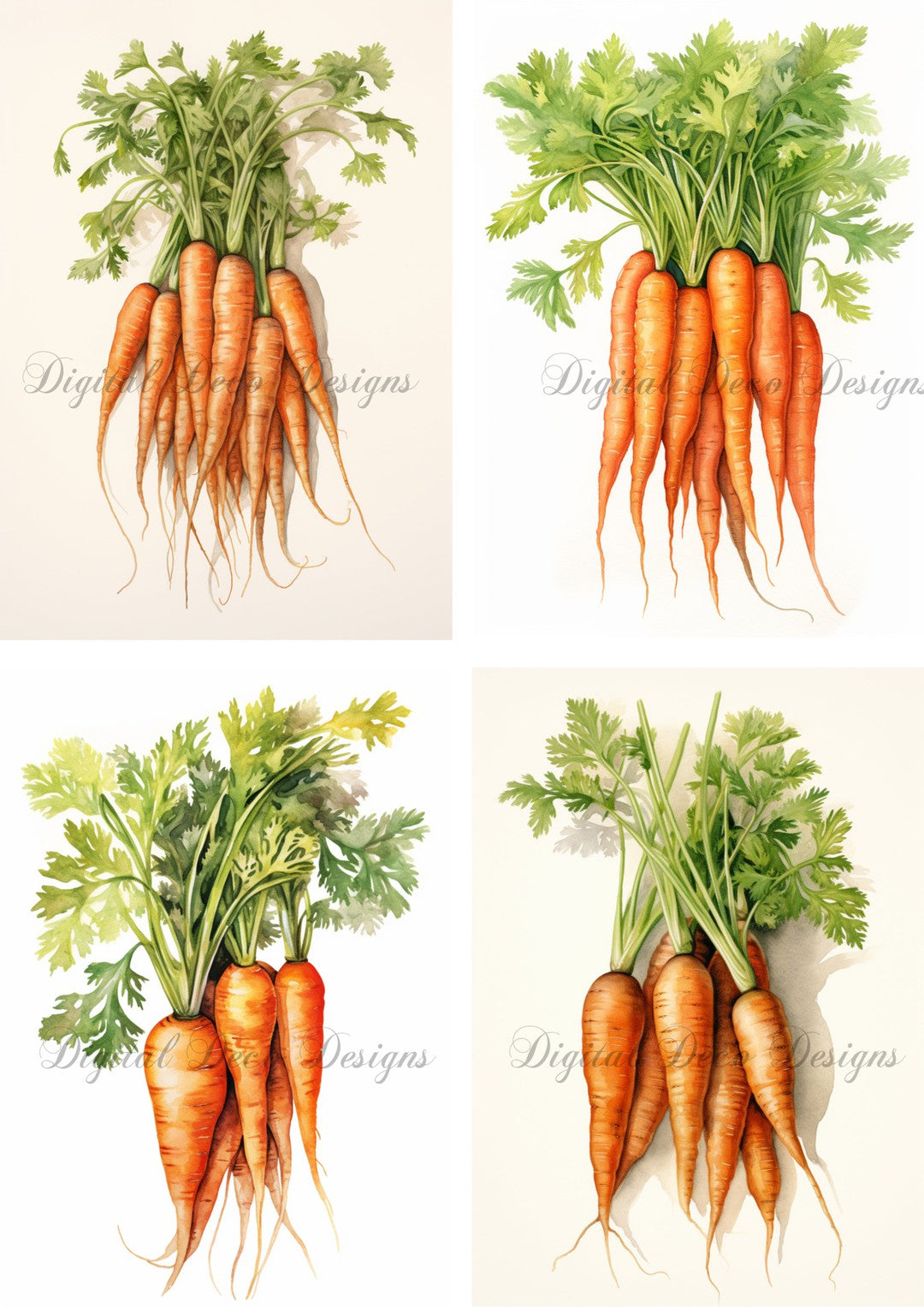 Vintage Watercolor Carrots Collage Sheet (#F001)-Digital Deco Designs