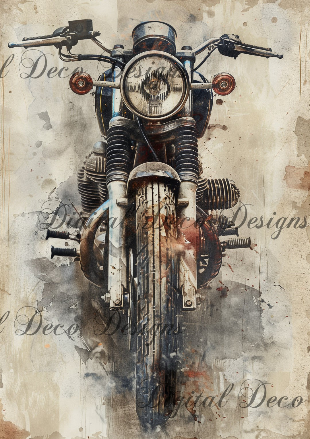 Vintage Watercolor Motorcycle (#F094)-Digital Deco Designs