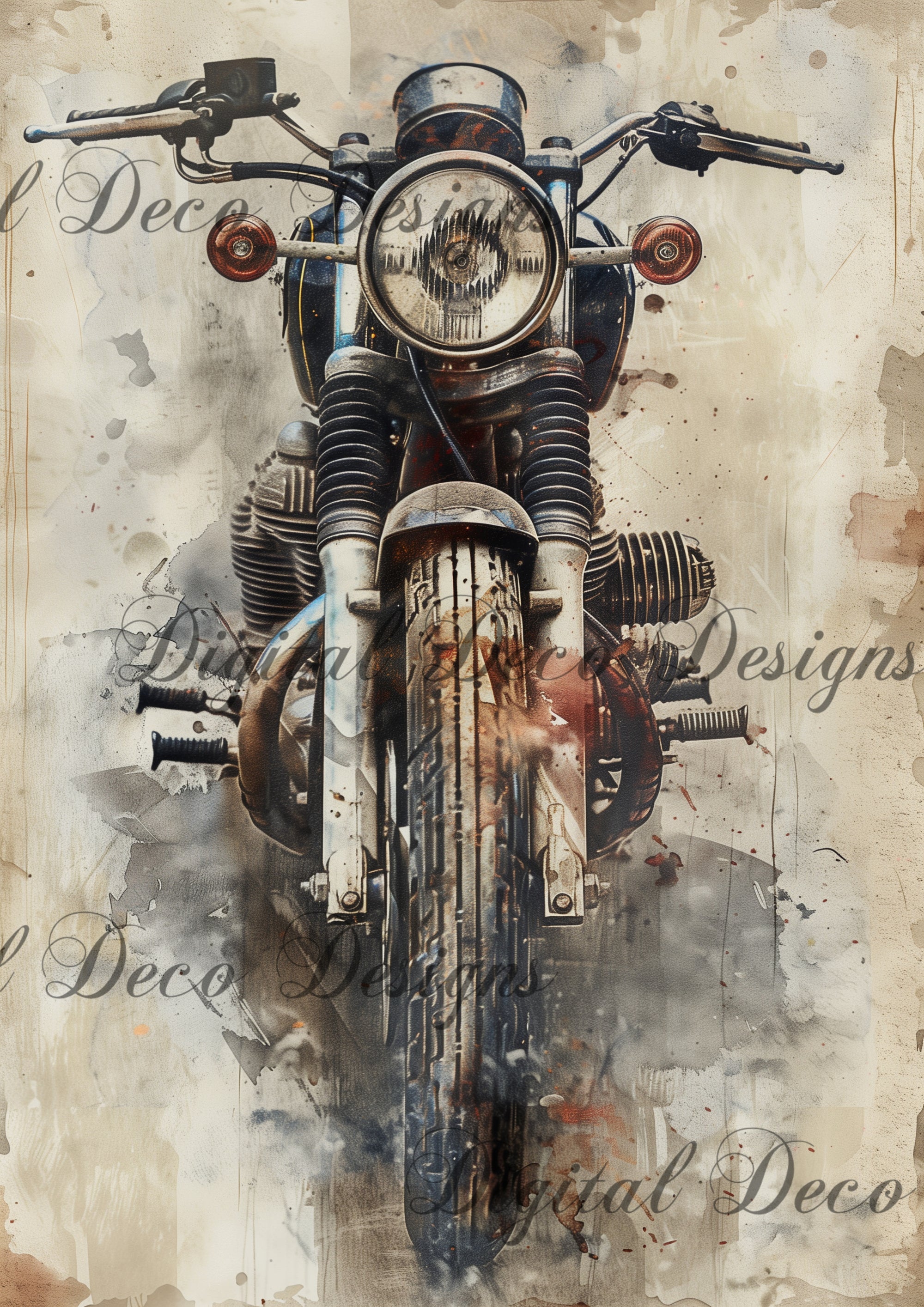 Vintage Watercolor Motorcycle (#F094)