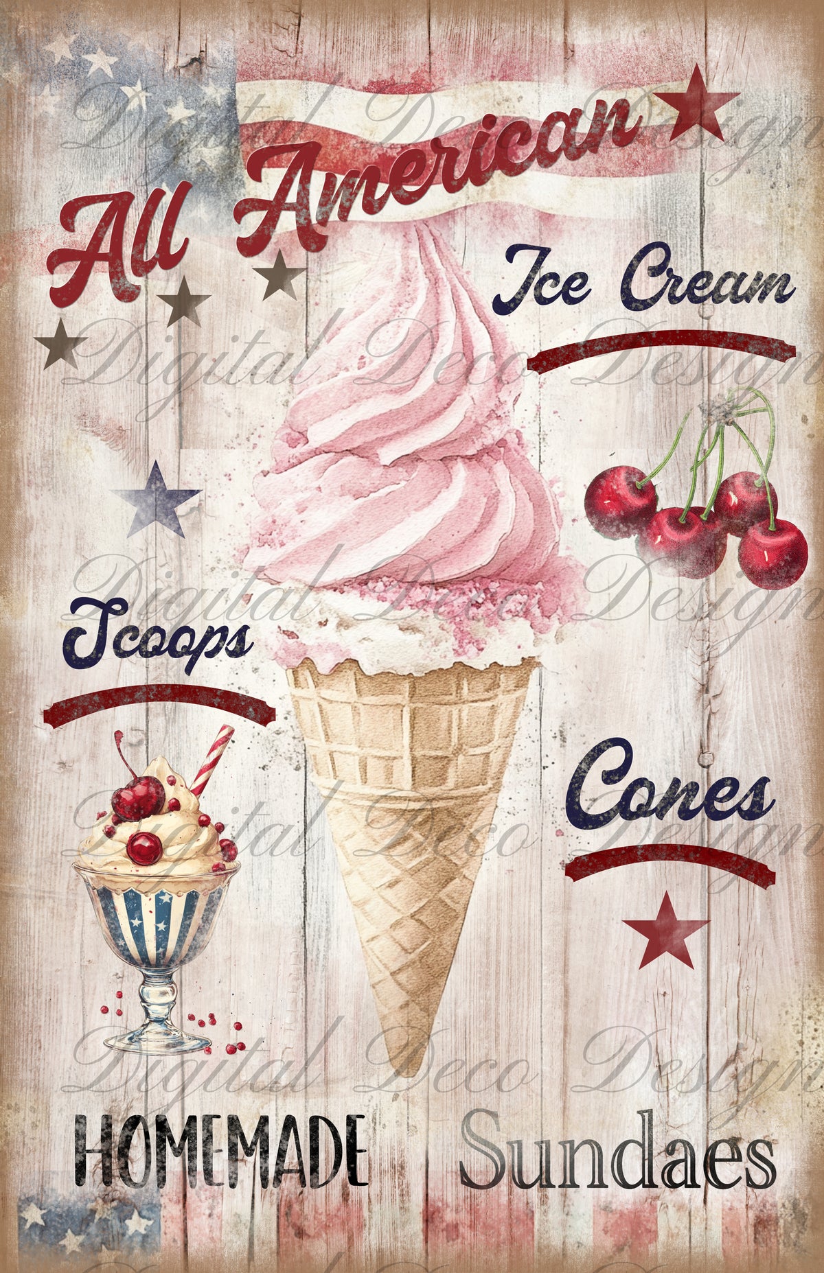 All American Ice Cream N052-Decoupage Paper