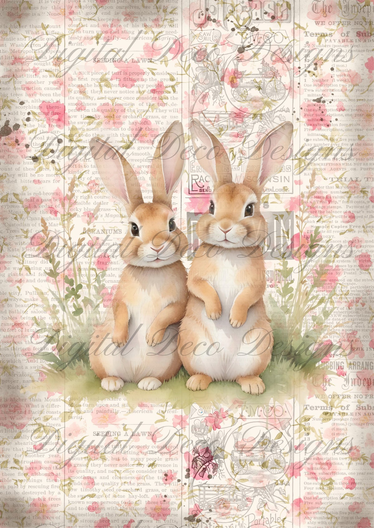 Cottage Bunnies N026-Digital Deco Designs