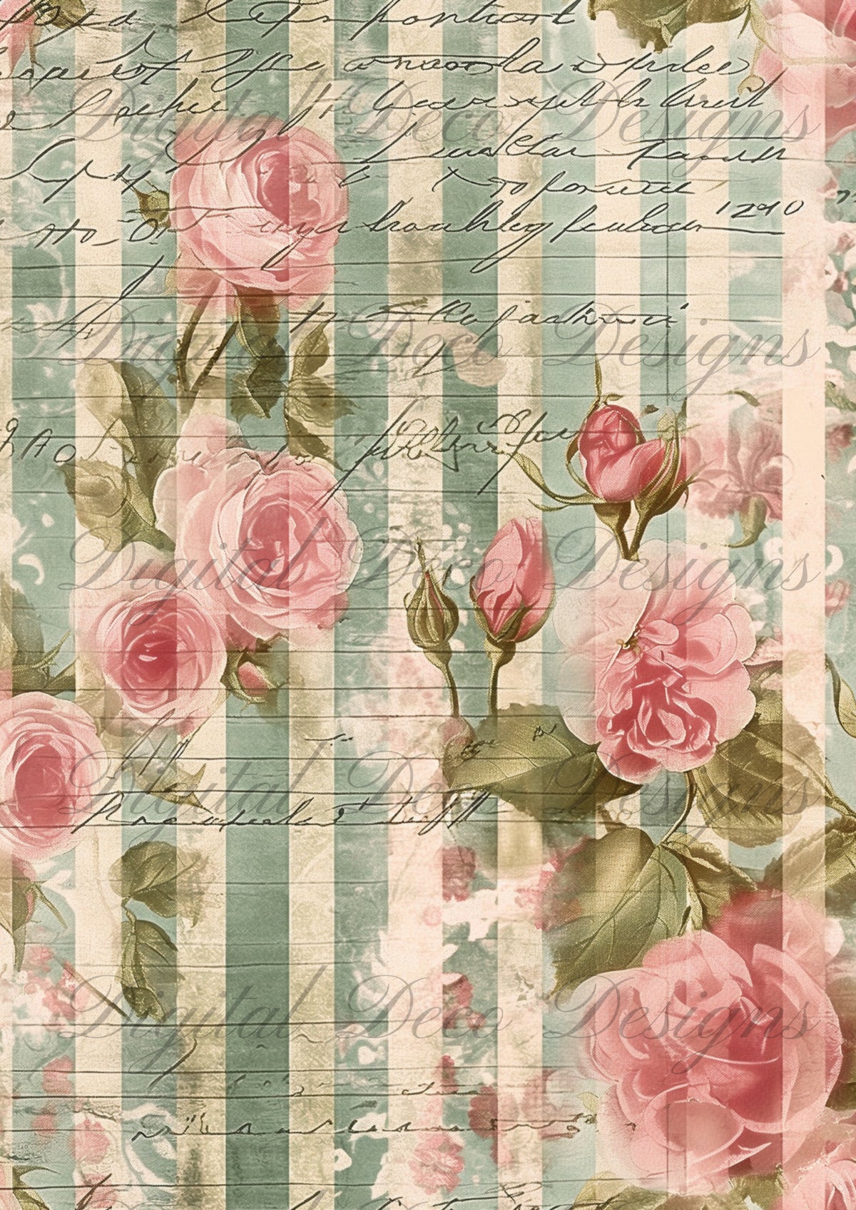 Distressed Floral Stripes M009-Digital Deco Designs