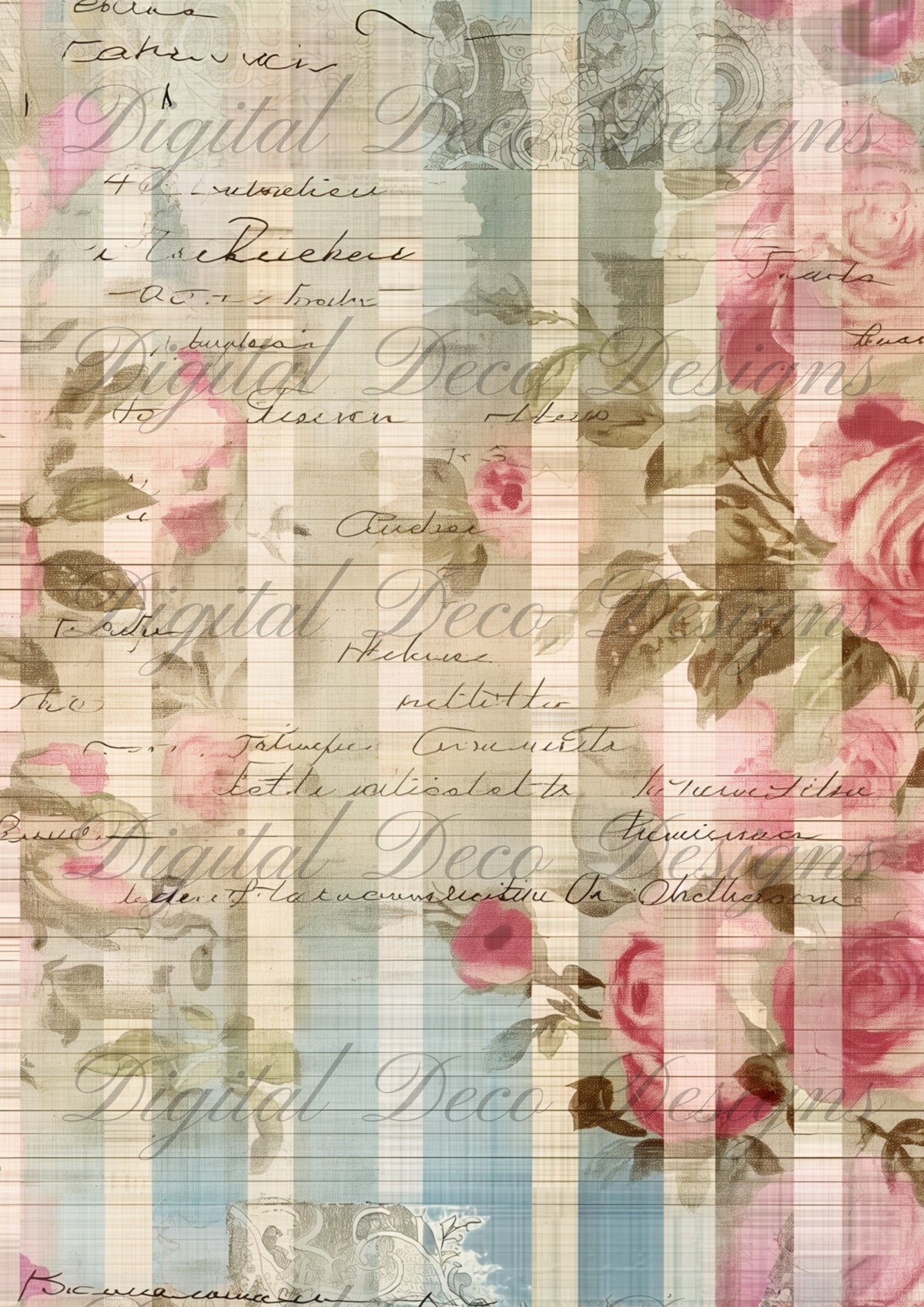 Distressed Floral Stripes M010-Digital Deco Designs