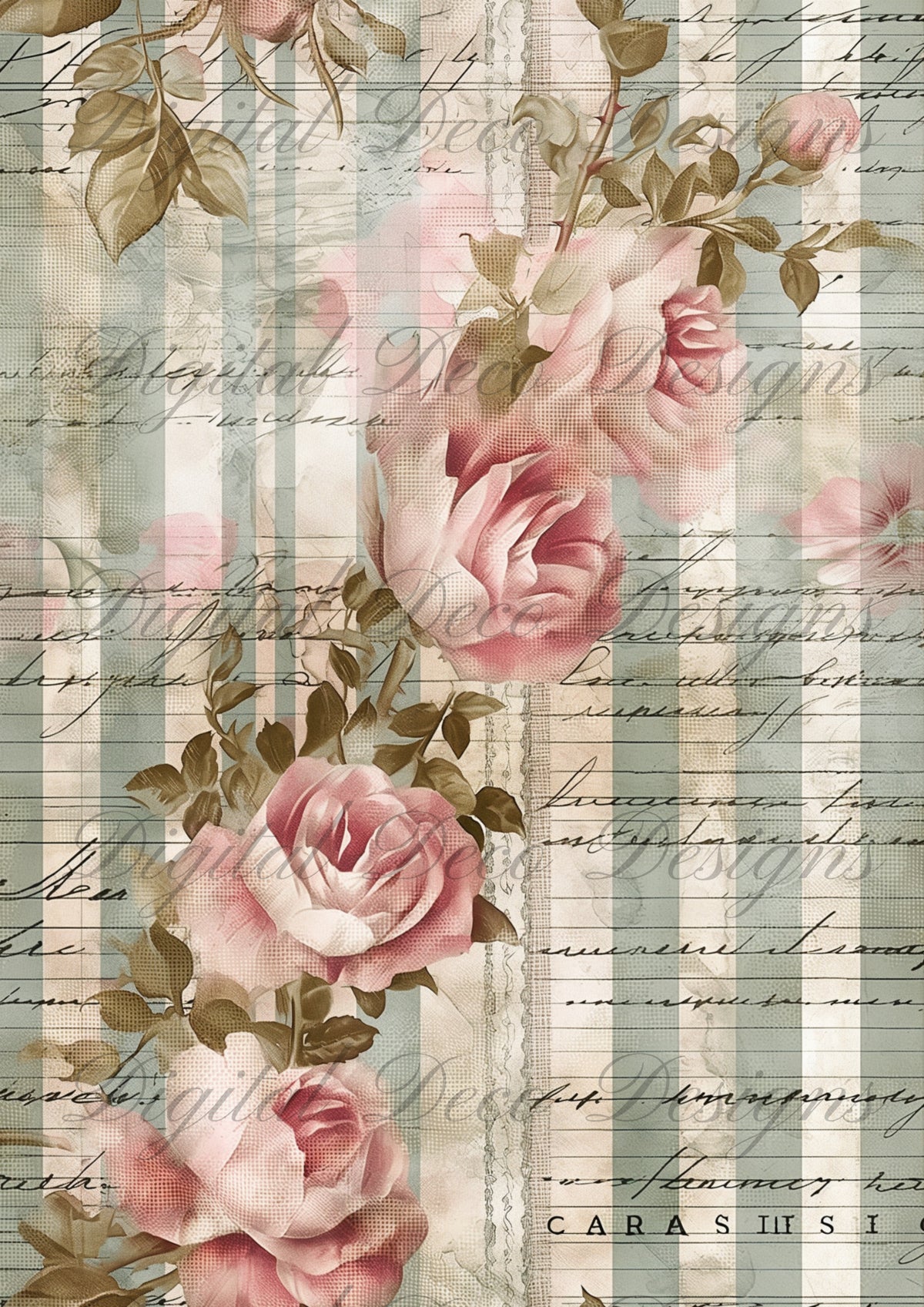 Distressed Floral Stripes M011-Digital Deco Designs