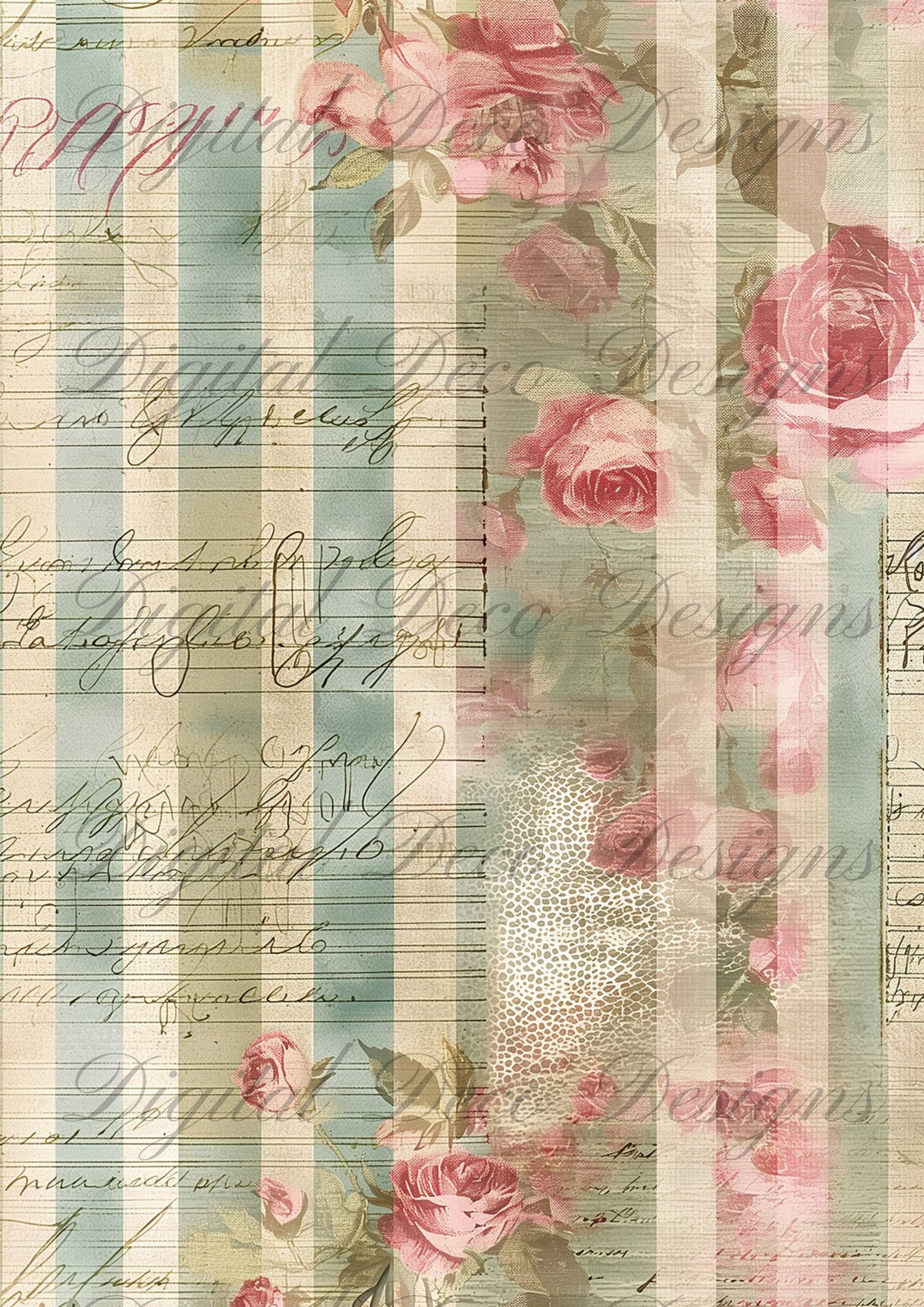 Distressed Floral Stripes M012-Digital Deco Designs