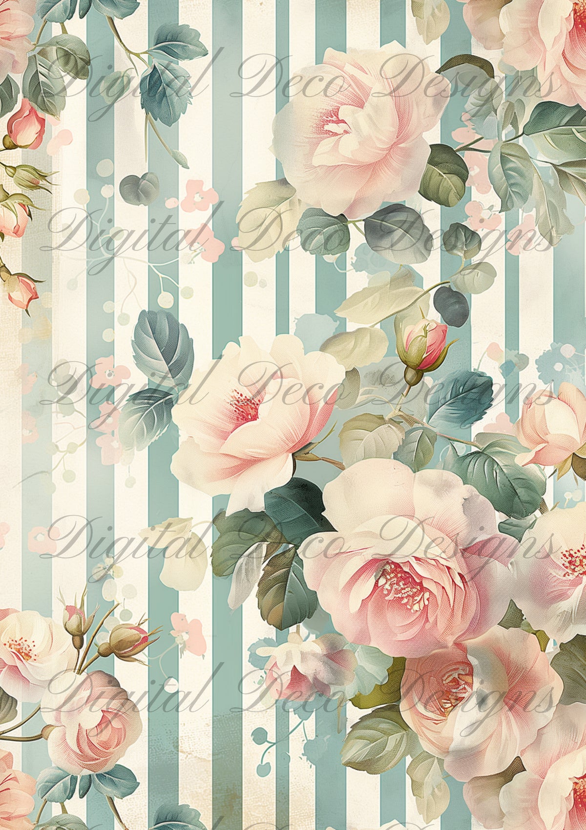 Distressed Floral Stripes M013-Digital Deco Designs