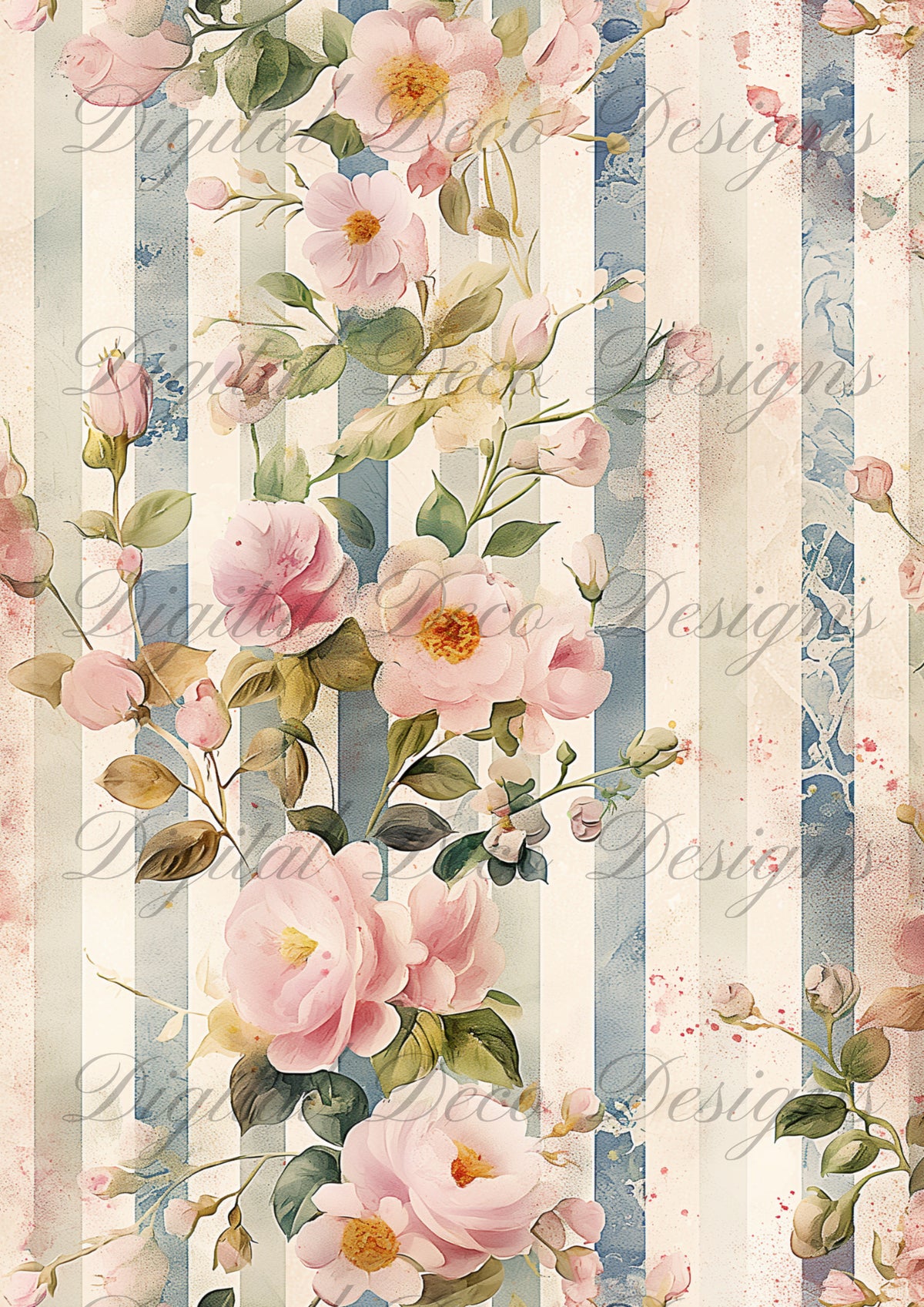 Distressed Floral Stripes M014-Digital Deco Designs