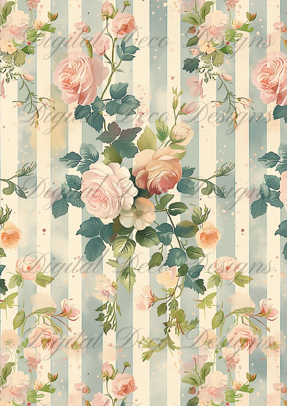 Distressed Floral Stripes M015-Digital Deco Designs
