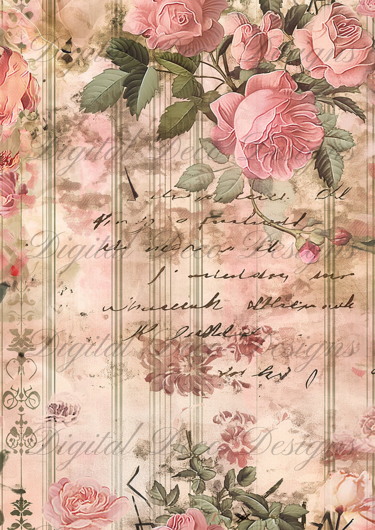 Distressed Floral Stripes M016-Digital Deco Designs