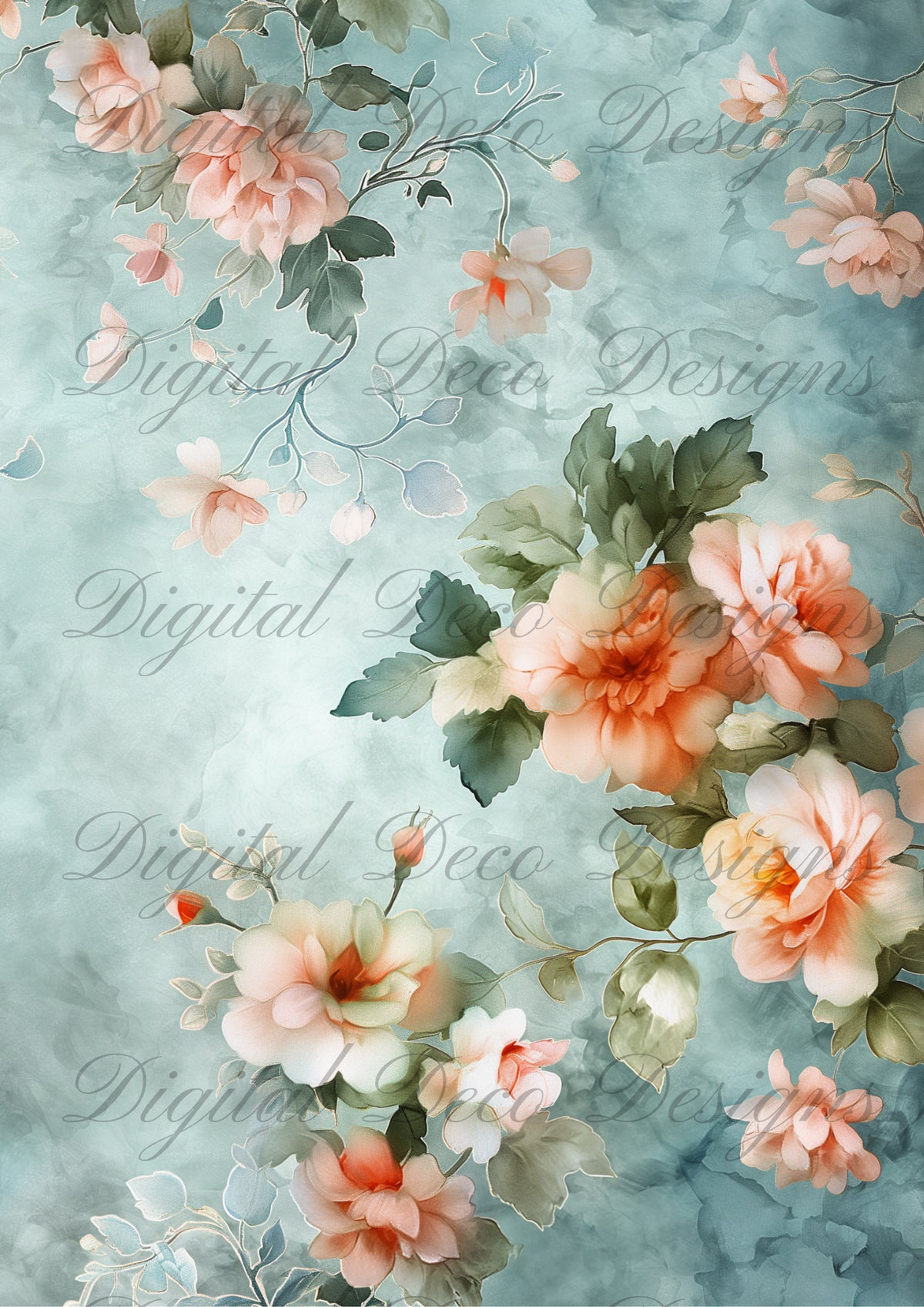Dusty Blue Florals M027-Digital Deco Designs