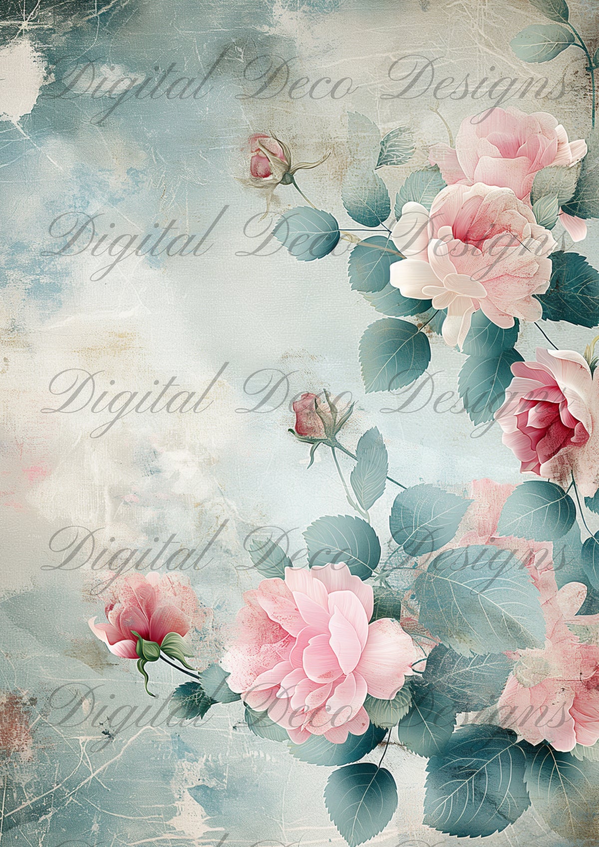 Dusty Blue Florals M028-Digital Deco Designs