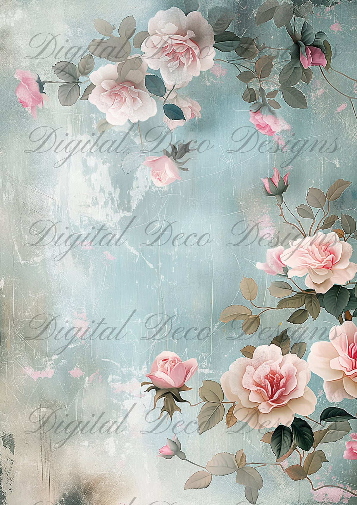 Dusty Blue Florals M029-Digital Deco Designs