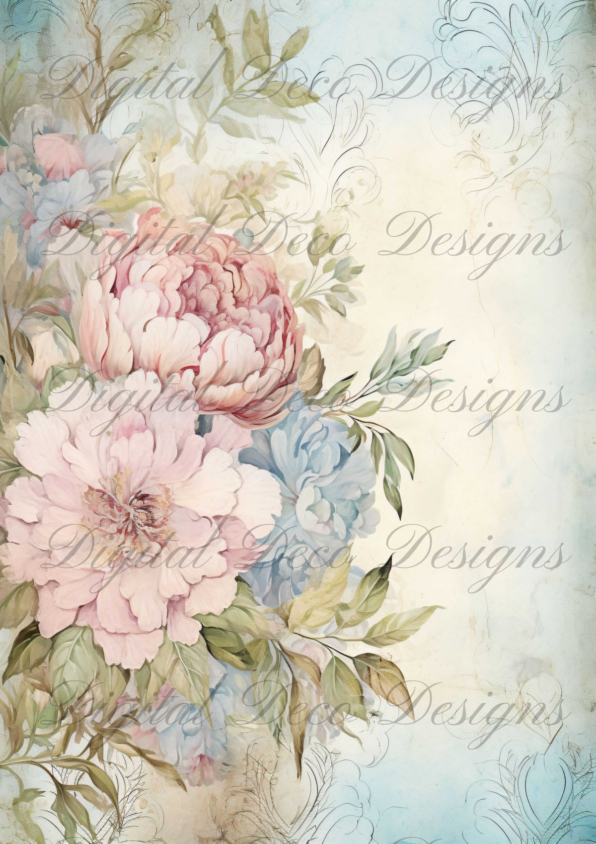 Dusty Blue Florals M033-Digital Deco Designs