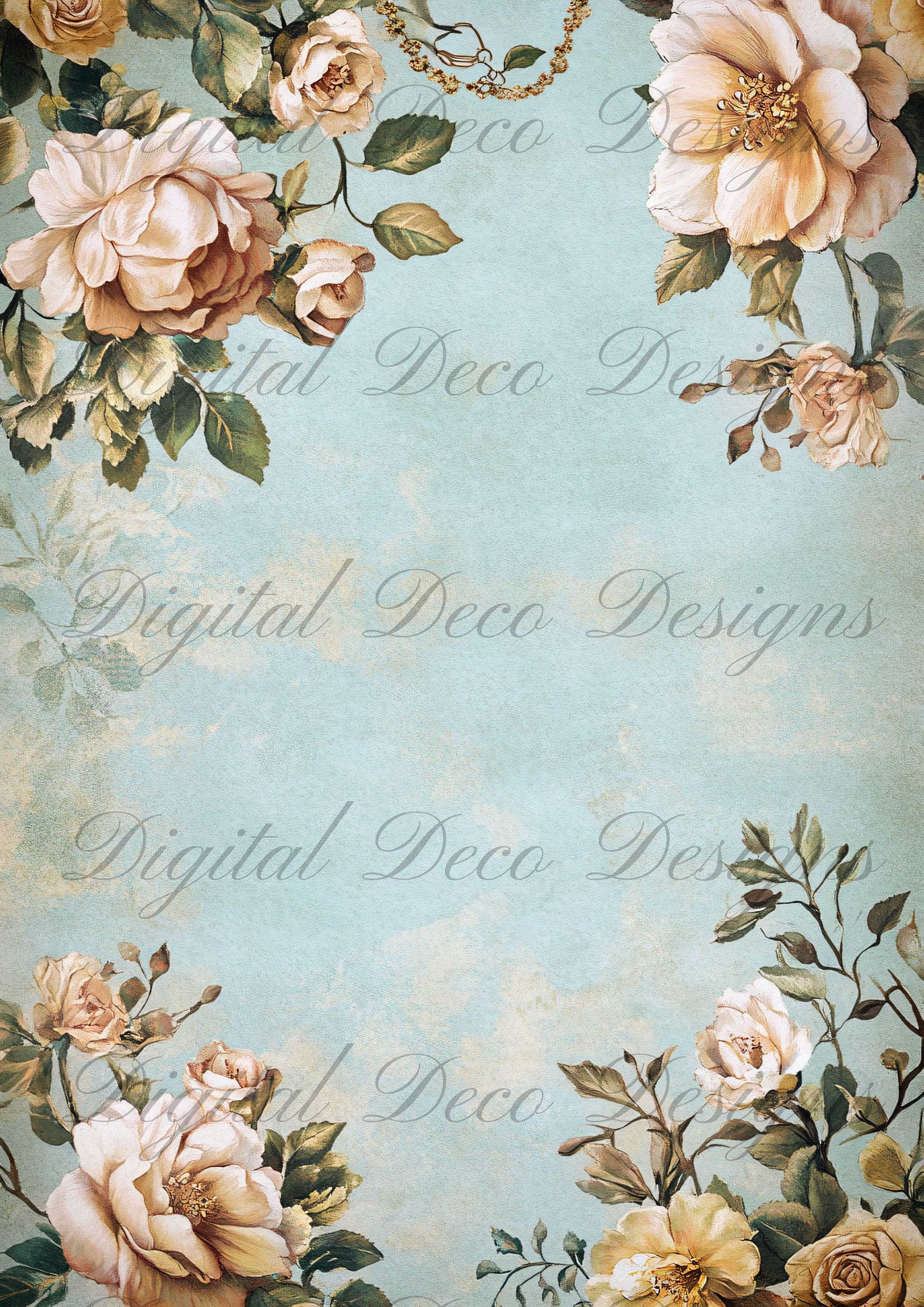Dusty Blue Florals M034-Digital Deco Designs