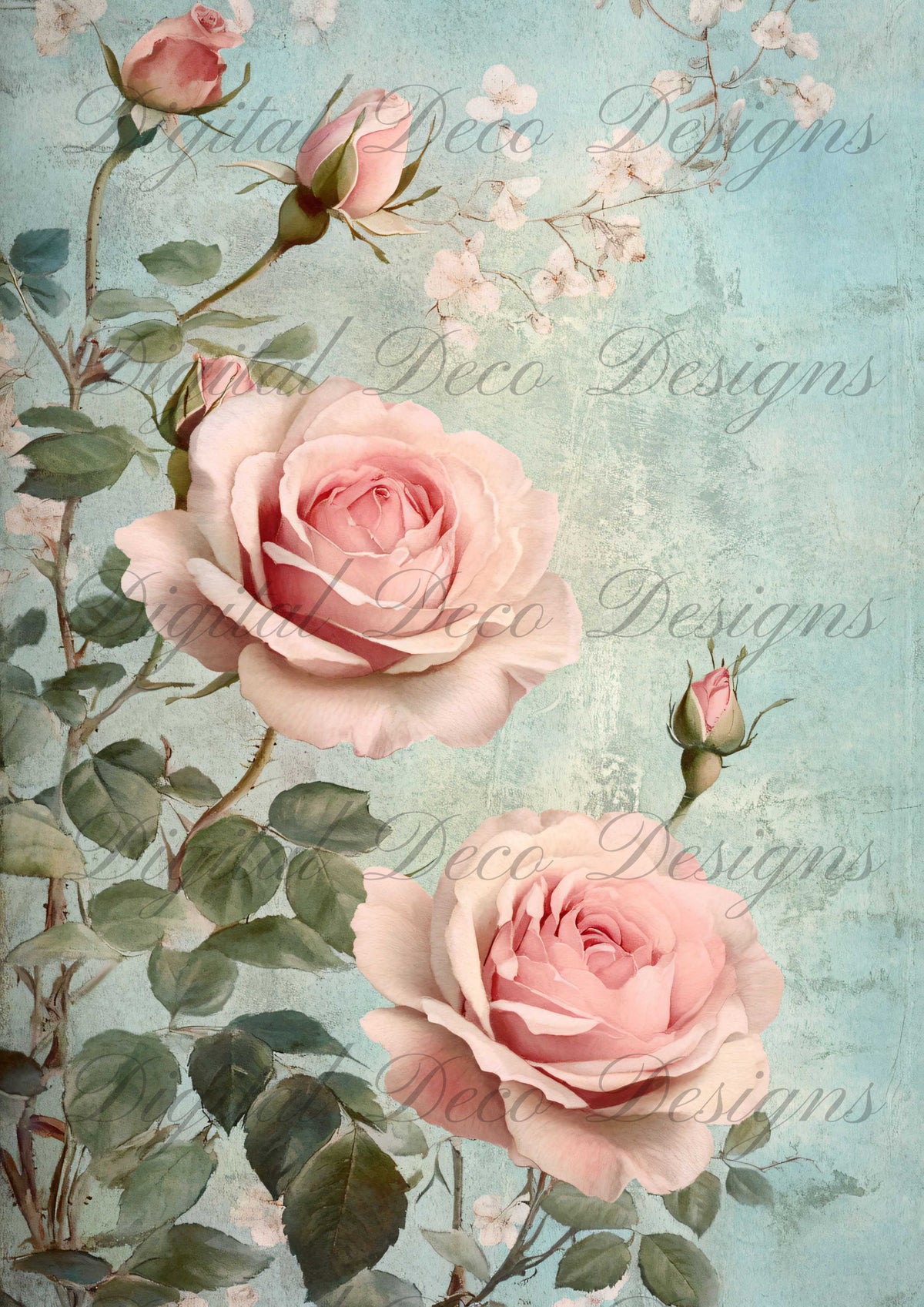 Dusty Blue Florals M035-Digital Deco Designs