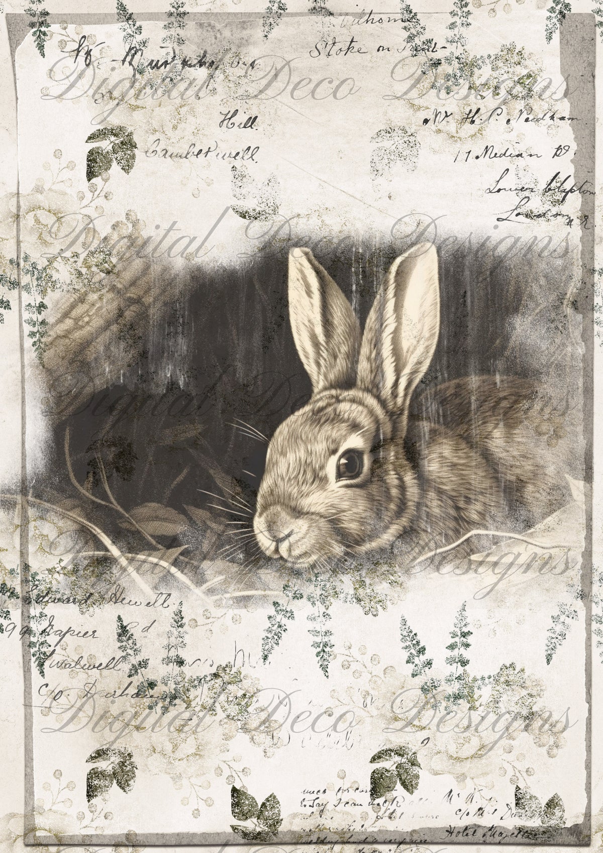 Grunge Bunny M091-Digital Deco Designs