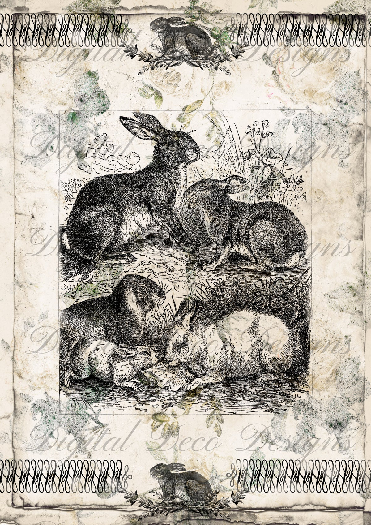 Grunge Bunny M092-Digital Deco Designs